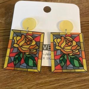Stain glass looking rose earrings